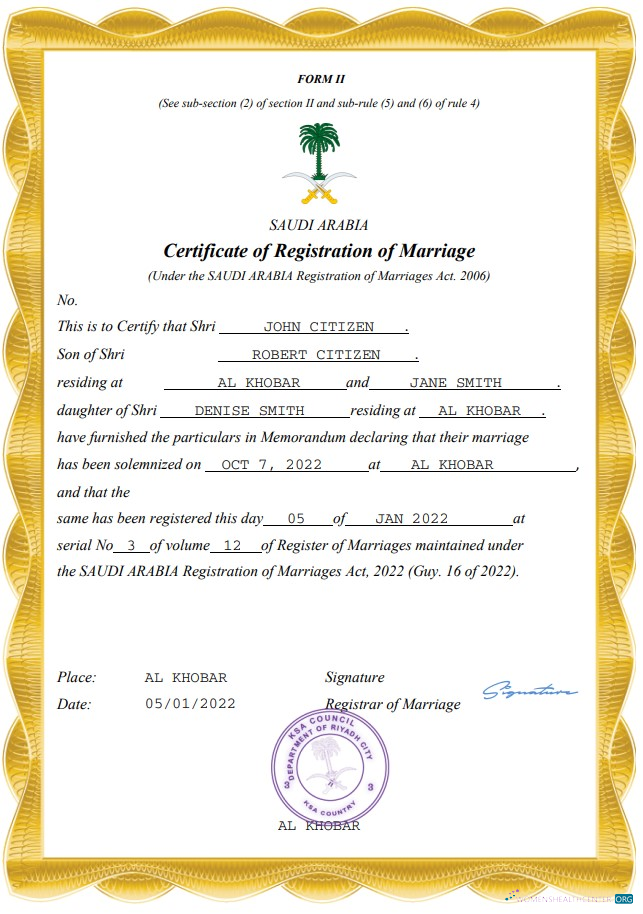 Download Saudi Arabia marriage certificate Word and PDF template Photoshop template